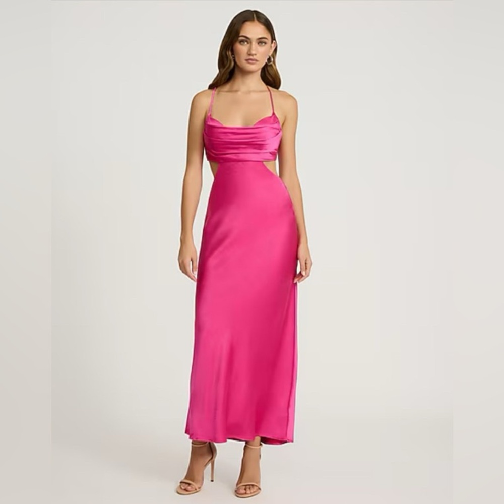 NWT Express sexy cut out open back magenta pink maxi slip dress S